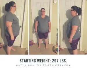 Randee before diet, side right, face front, side left