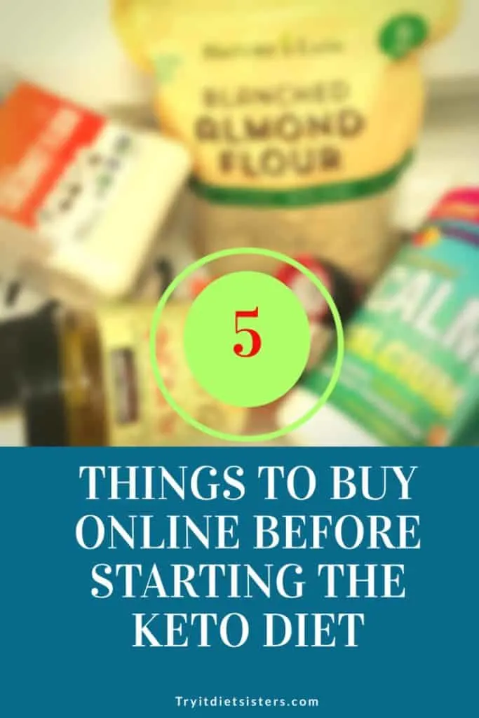 keto friendly products like almond flour. with title five things to buy online before starting the keto diet try it diet sisters