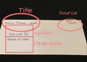 meal planning recipe card
