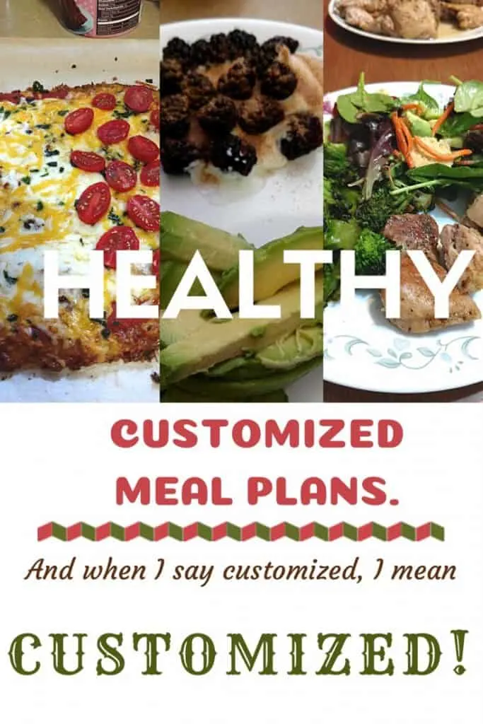 A bunch of different low carb recipes with the title healthy customized meal plans and when I say customized I mean customized