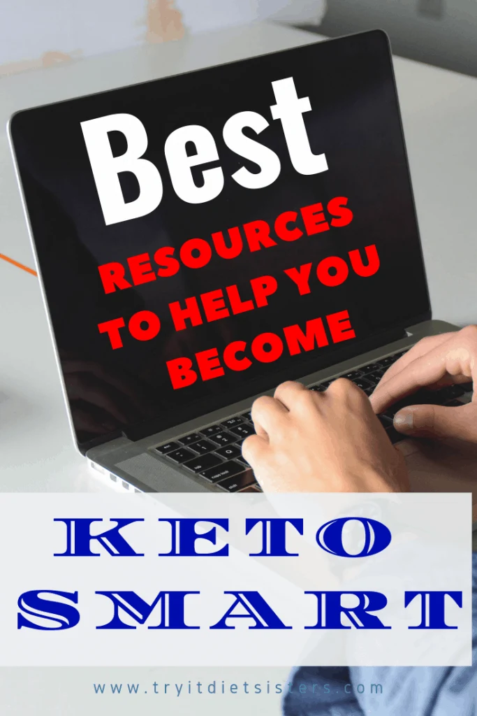 A person researching on a laptop. the computer screen has the words best resources to help you become. keto smart
