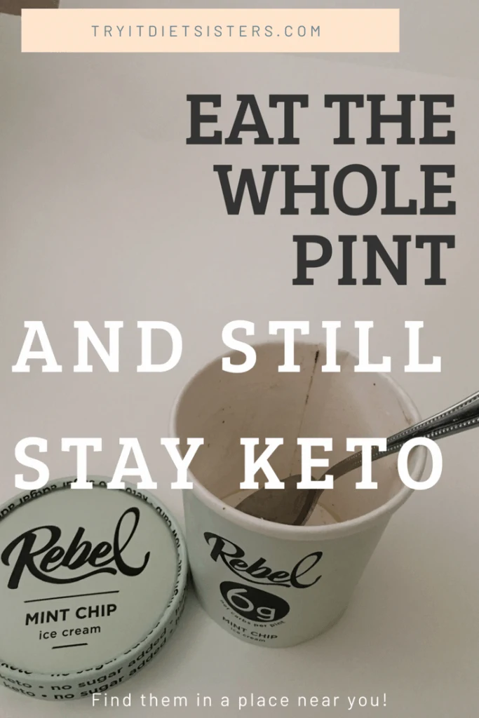 an empty pint of rebel chocolate mint ice cream. with the title eat the whole pint and still stay keto. and where to find them near you