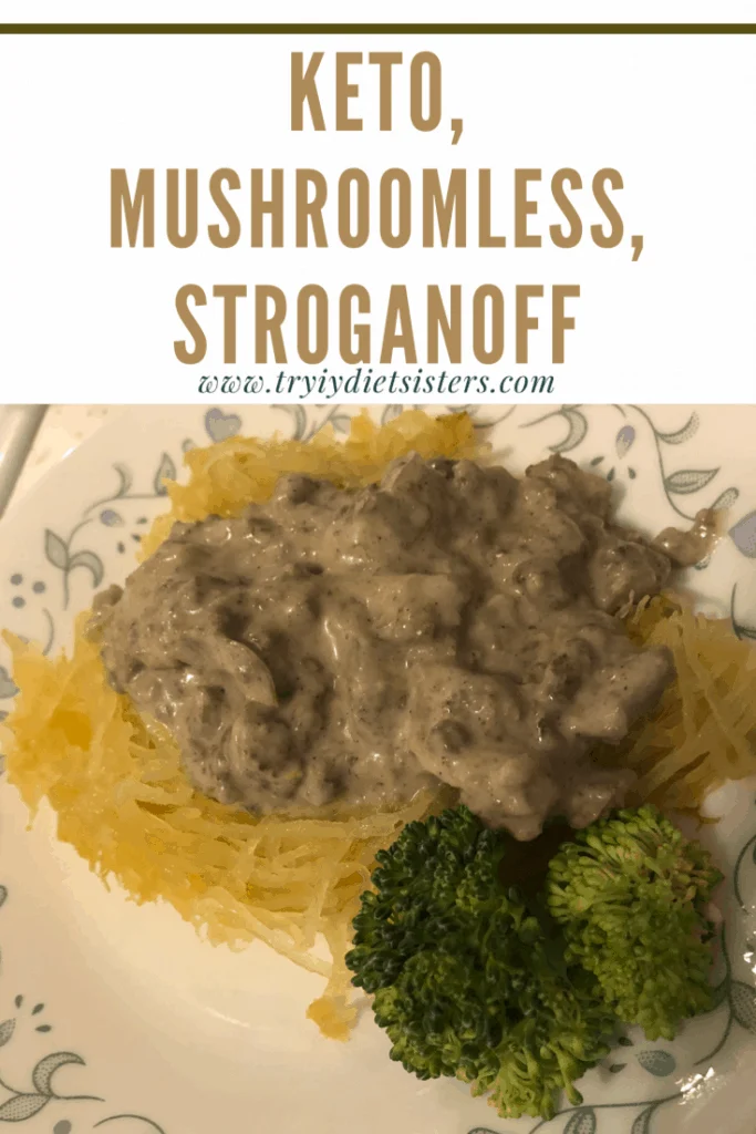 plate of gluten free stroganoff with spaghetti squash and broccoli