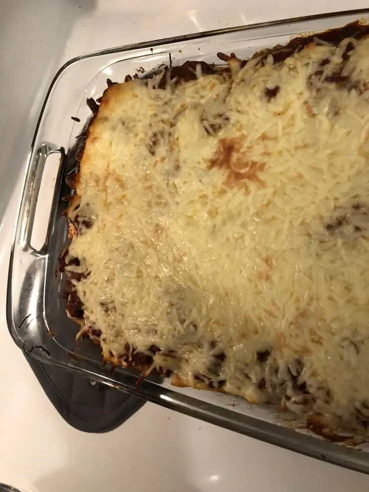 Low Carb Baked spaghetti in pan