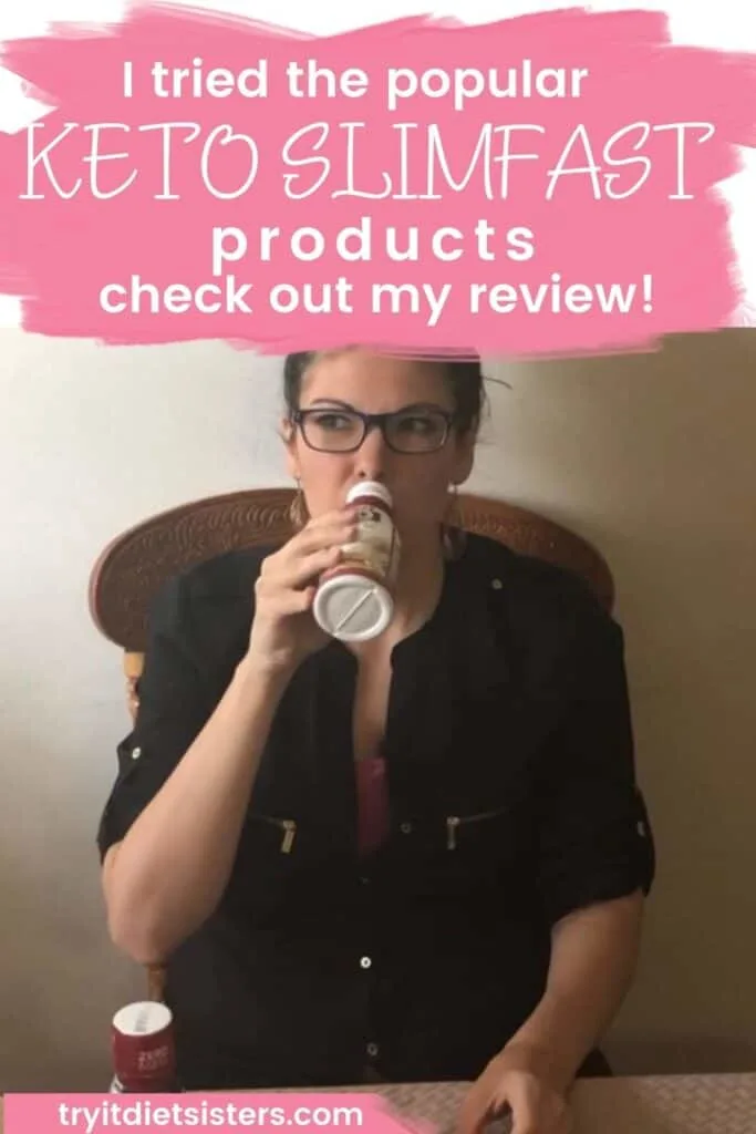 Girl drinking keto vanillas slim fast shake. with the title I tried the popular keto slimfast products check out my reviews