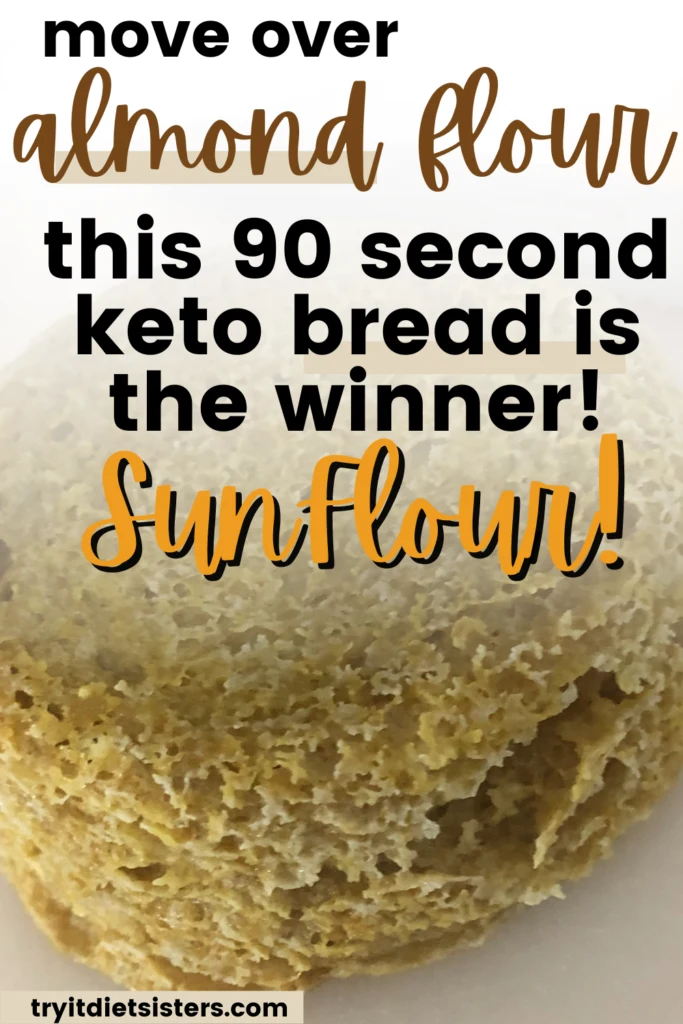 close up of 90 second low carb bread from the microwave with sun flour