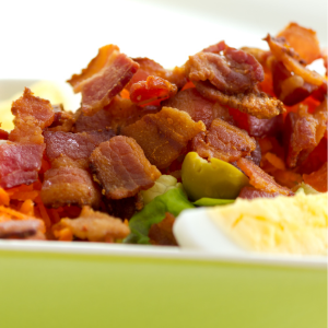 bacon and egg salad with cheese and guacamole